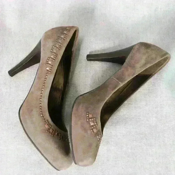 Nero Giardini Suede Pump Womens 36 EU 5 US 3.5" Stacked Heel Italy Y2K - Picture 3 of 13